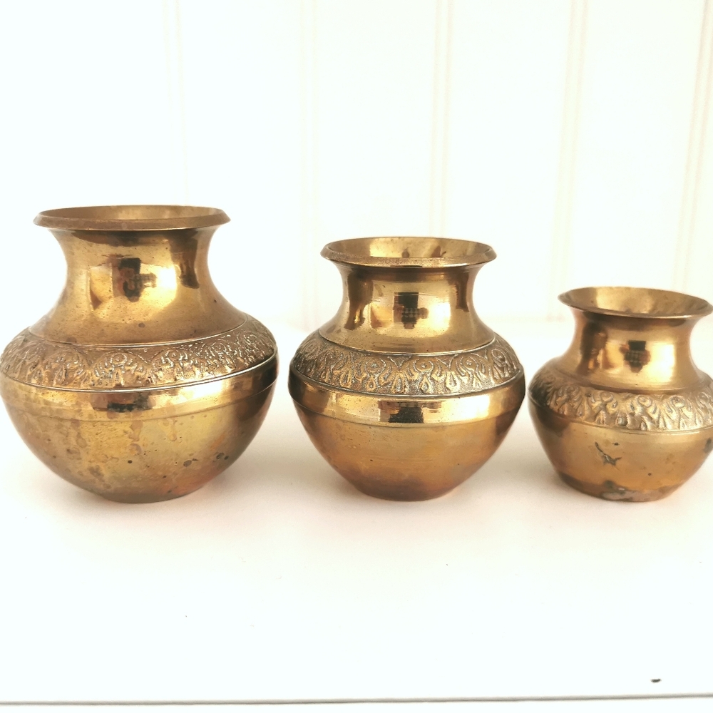 3 Mini Brass pottery vases